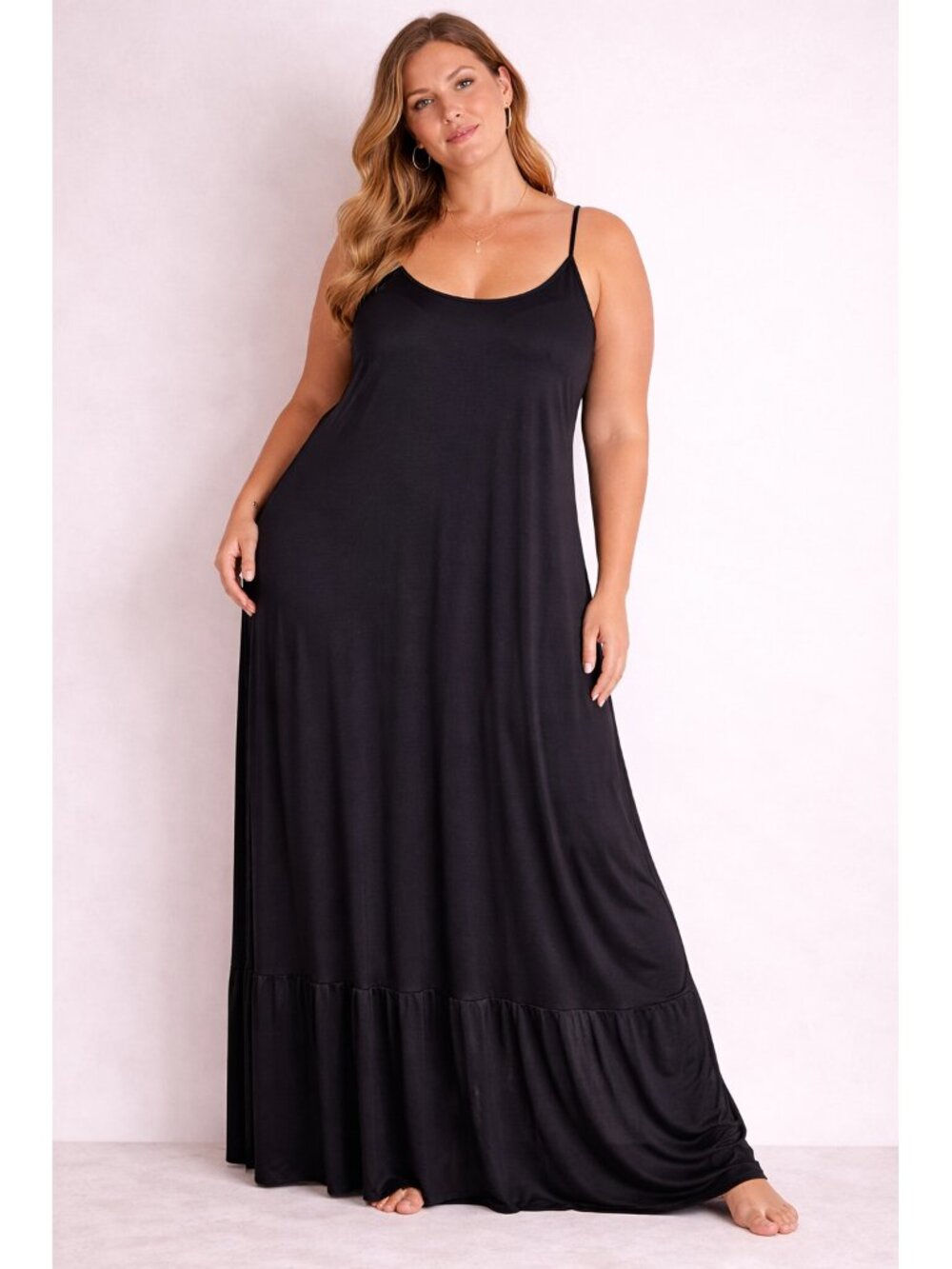 Womens Plus 3XL Long Soft Sheer Black Satin Cami Nightgown Lounge Wear Dress